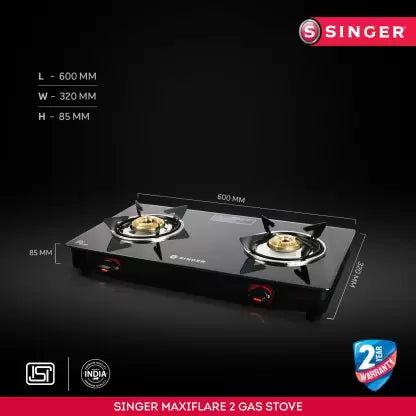 Singer Maxiflare 2 GS Glass Manual Gas Stove  (2 Burners) Singer Maxiflare 2 GS Glass Manual Gas Stove  (2 Burners)